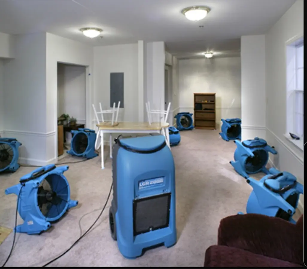 Air movers and dehumidifier setup for Water Damage Restoration in Oak Lawn